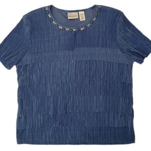 Alfred Dunner Navy Blue Pleated Beaded Top Size L